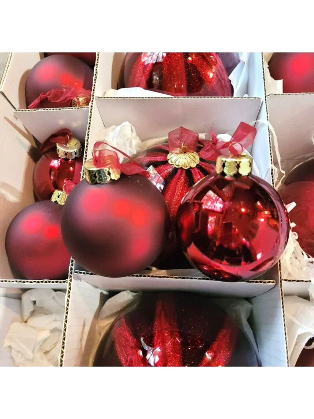 Frontgate Christmas Ornament 15 Pc  Ruby Burgundy Glass Baubles Various Flaw
